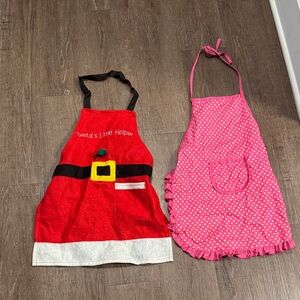 Santa's Little Helper Red Apron and Pink Polka Dot Apron Set